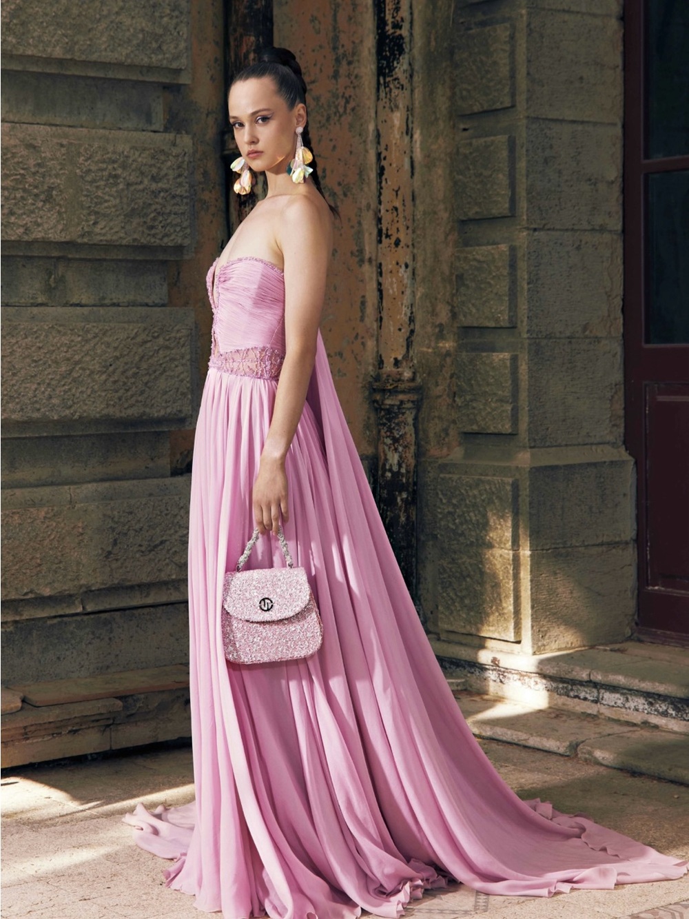 Tony Ward Couture - Cherry Blossom Draped Mousseline Gown (Size 2)